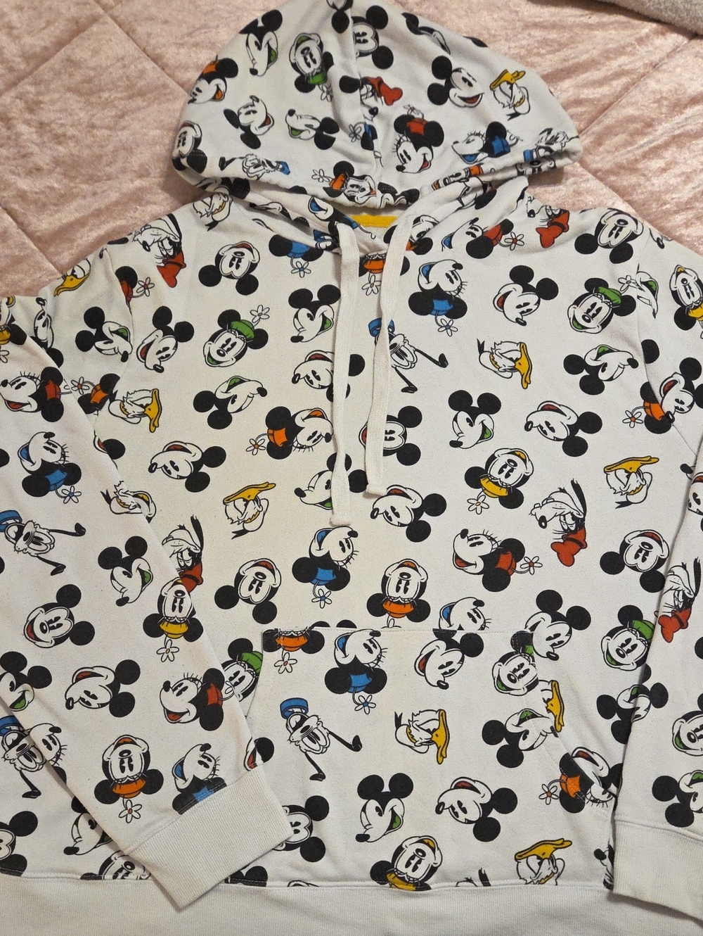Disney White Multicolor Mickey Mouse All-Over Print Hoodie